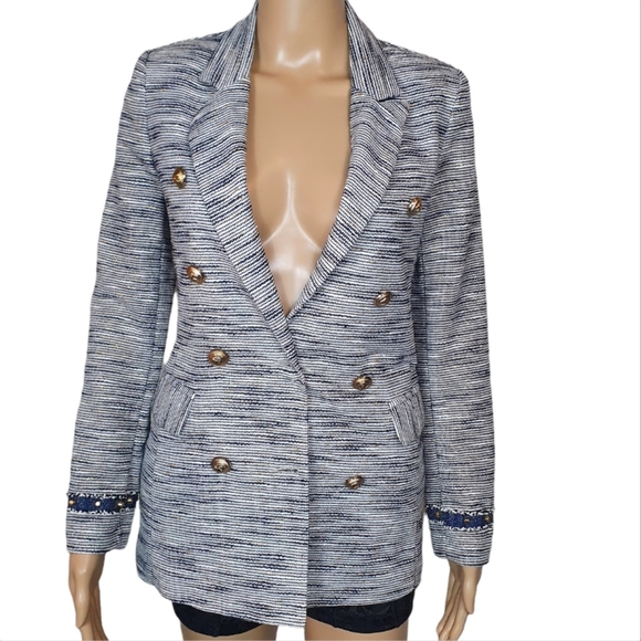 Anna Verry Jackets & Blazers - Women' tweed studded Metallic blazer Double breasted Sze S blue gold cocktail